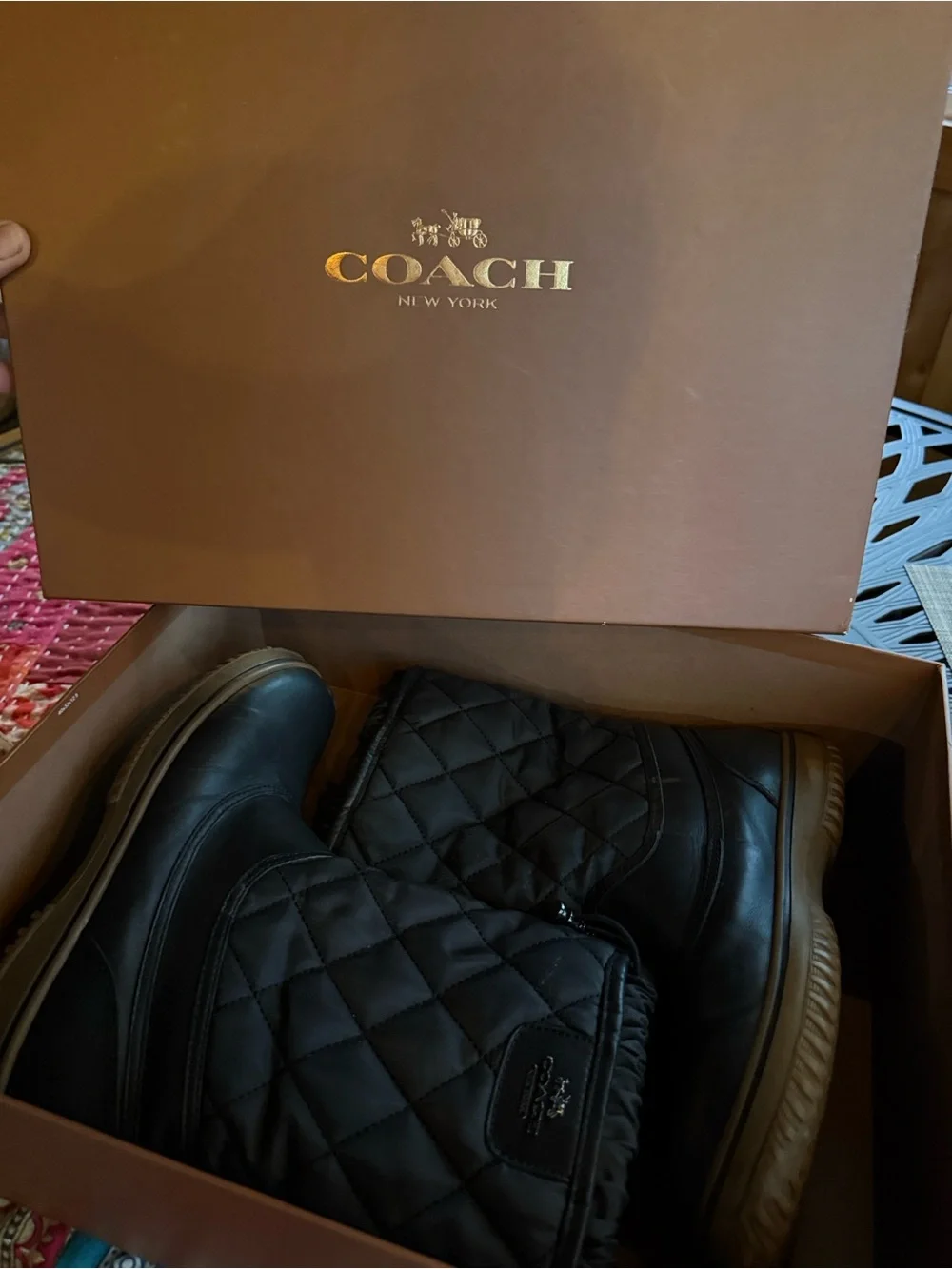 Coach Samara Black Nylon and Quilted Slip-On Winter Boots
